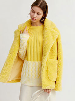 Yellow Fleece Lapel Thick Teddy Coat