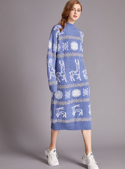 Casual Print Pullover Long Sweater Dress