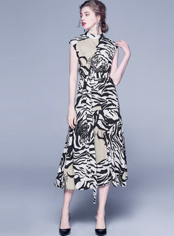 Fashion Print Waist A Line Maxi Dress