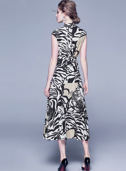 Fashion Print Waist A Line Maxi Dress