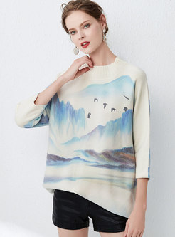 Casual Print Pullover Straight Sweater