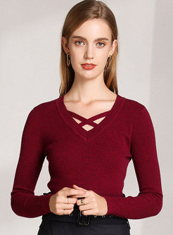 Casual Solid Color Slim Sweater