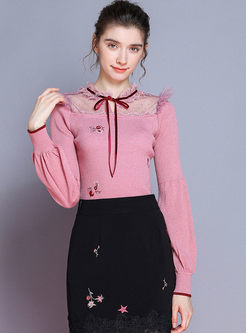 Pink Sweet Lace Patchwork Slim Sweater