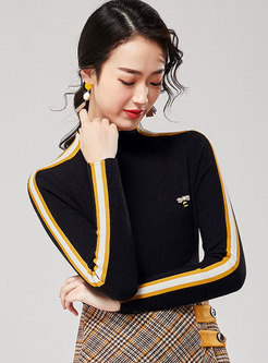 Stand Collar Slim Color-blocked Sweater