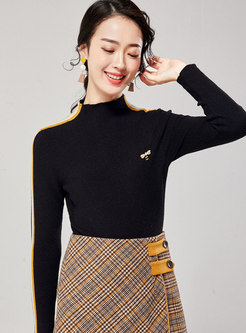 Stand Collar Slim Color-blocked Sweater
