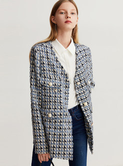 Fashion V-neck Tweed Straight Overcoat