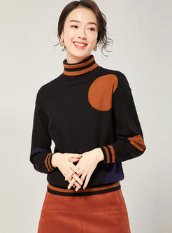 Color-blocked Turtleneck Dot Pullover Sweater