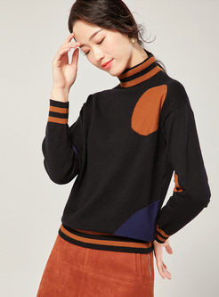 Color-blocked Turtleneck Dot Pullover Sweater