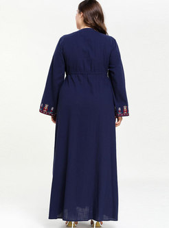 Plus Size V-neck Embroidered Maxi Dress