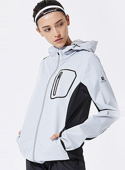 Color-blocked Straight Hooded Sport Jacket