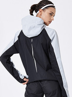 Color-blocked Straight Hooded Sport Jacket
