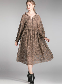 Plus Size Lace Openwork Hooded Shift Dress
