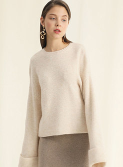 Solid Color Flare Sleeve Loose Sweater