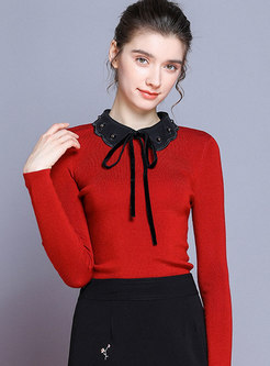 Patchwork Bowknot Slim Pullover Sweater