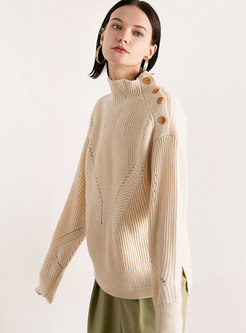 Solid Color Button Loose Pullover Sweater