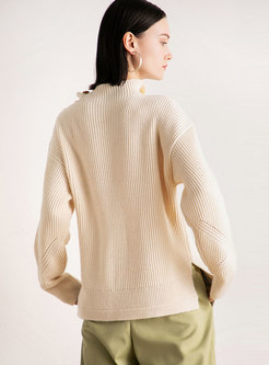 Solid Color Button Loose Pullover Sweater