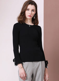 Solid Color Flare Sleeve Pullover Sweater