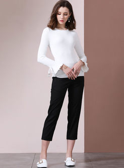 Solid Color Flare Sleeve Pullover Sweater