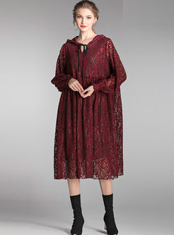Plus Size Lace Loose Hooded Dress