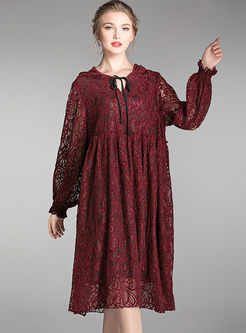 Plus Size Lace Loose Hooded Dress