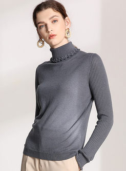 Solid Color Turtleneck Pullover Sweater