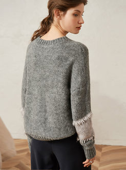 Casual Loose Pullover Patchwork Sweater