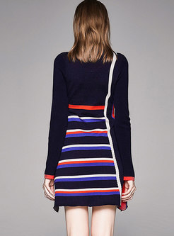 Elastic Color-blocked Mini Bodycon Sweater Dress