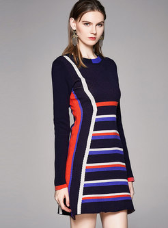 Elastic Color-blocked Mini Bodycon Sweater Dress