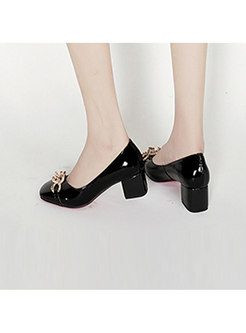 Square Head Thick Heel Leather Shoes