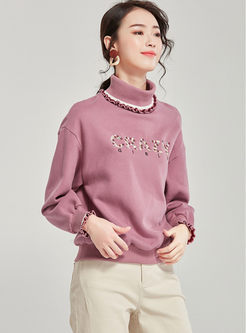 Casual Letter Embroidered Pullover Sweatshirt