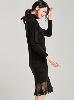 Black Turtleneck Long Sleeve Sweater Dress