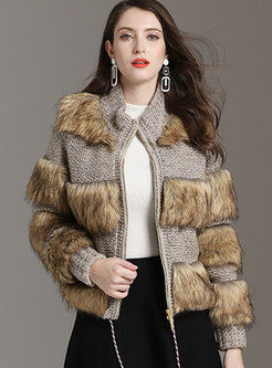 Fashion Patchwork Tweed Fur Jacket