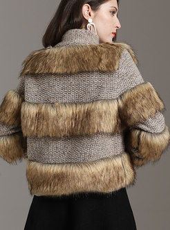 Fashion Patchwork Tweed Fur Jacket