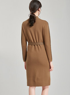 Solid Color Stand Collar Slim Sweater Dress
