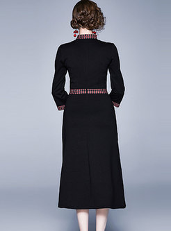 Retro V-neck Embroidered A Line Dress