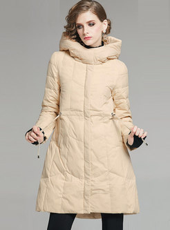 Brief Waist Hooded Down Coat With Drawcord