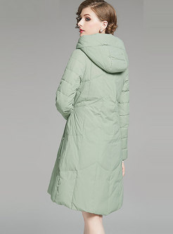 Brief Waist Hooded Down Coat With Drawcord