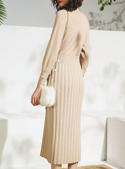 Solid Color Pleated Waist A Line Dress