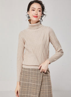 Solid Color Turtleneck Pullover Slim Sweater