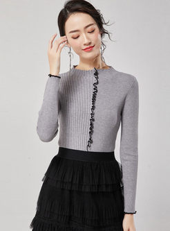 Standing Collar Long Sleeve Slim Sweater