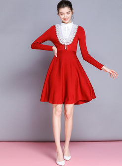 Elegant Color-blocked A Line Sweater Dress