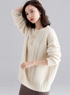 O-neck Long Sleeve Straight Loose Sweater