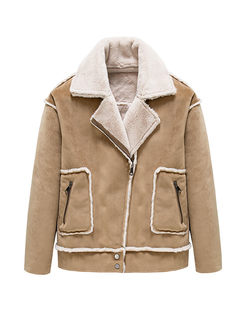 Lapel Patchwork Sherpa-lined Coat