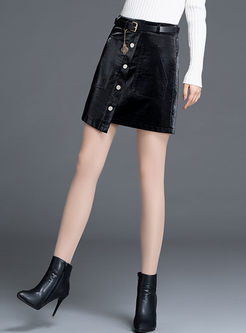 Black High Waisted Asymmetric Mini Skirt