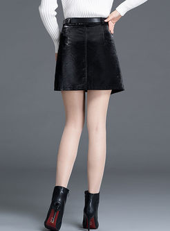 Black High Waisted Asymmetric Mini Skirt