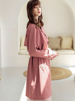 Pink Notched Long Sleeve Trench Coat