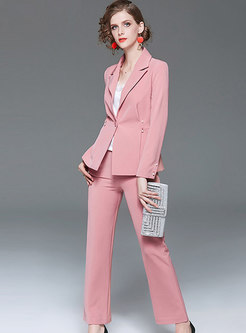 Pink Slim Blazer Pant Suits