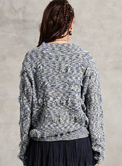 Retro V-neck Tassel Loose Pullover Sweater
