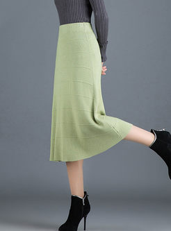 Solid Color High Waist Sweater Skirt