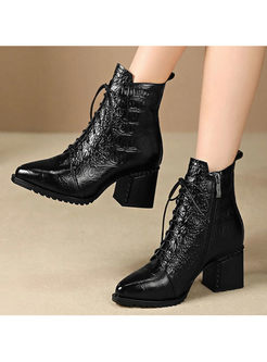 Pointed Head Chunky Heel Short Boots